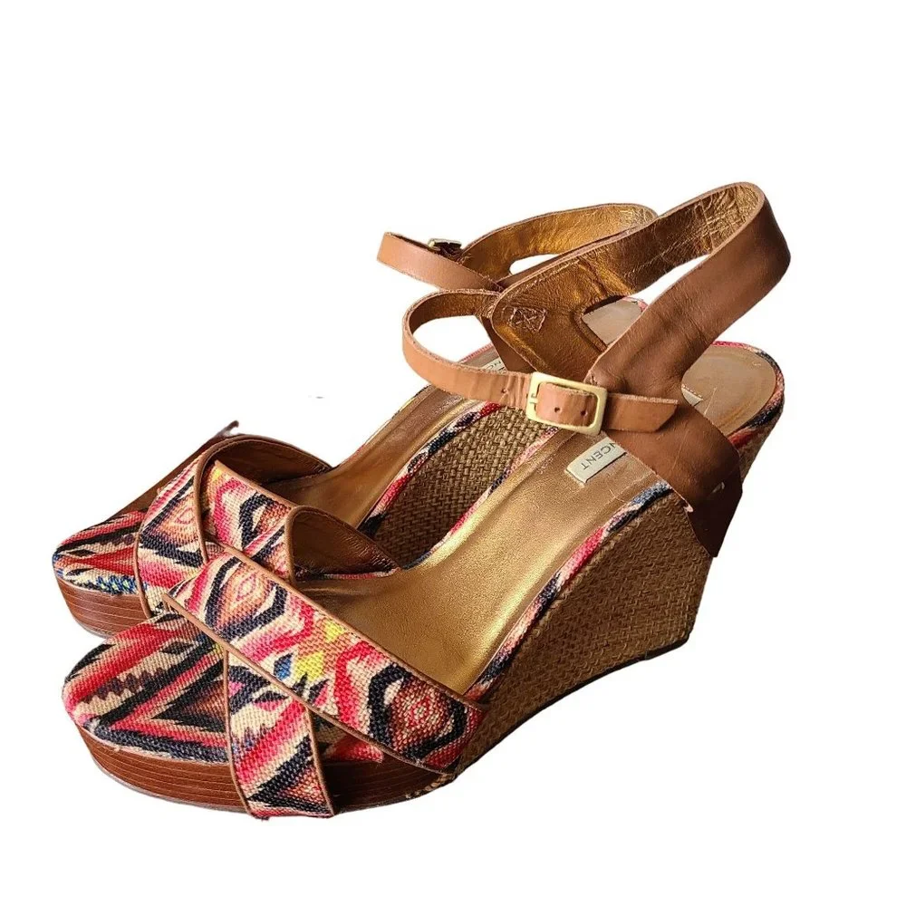 Cynthia Vincent US Women's Size 10 Aztec Print Platform Wedge Espadrille Sandals